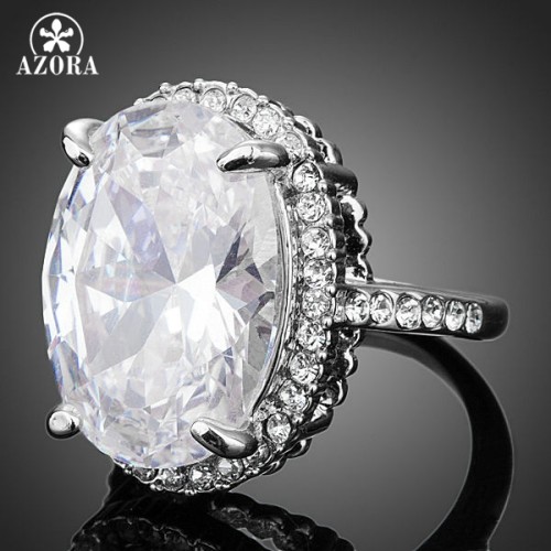 AZORA New Fashion Design With Big Clear Cubic Zirconia Egg Shaped Engagement Ring TR0130