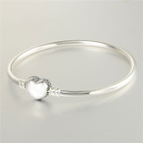 100% 925 Sterling SIlver Heart Bangles with Clear CZ Bracelets For Women Fits European Famous Brand Jewelry Accessories