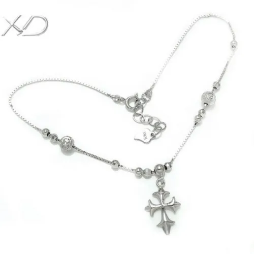 XD 925 sterling silver box chain fine jewelry 10 inch cross anklets for fashion women's anklets SS023