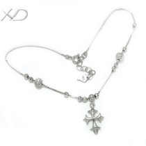 XD 925 sterling silver box chain fine jewelry 10 inch cross anklets for fashion women's anklets SS023