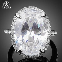 AZORA New Fashion Design With Big Clear Cubic Zirconia Egg Shaped Engagement Ring TR0130