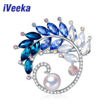 Veeka Luxury Brooches Big Freshwater Pearls Fine Jewelry with Sparking Blue Crystal Gold and Silver Two Color for Choice
