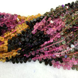 Natural Genuine Multi-Color Mix Tourmaline Flat Teardrop Briolette Loose Beads 6mm DIY Jewelry Necklaces or Bracelets 15  04068
