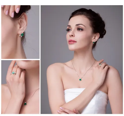 JewelryPalace 8.7ct Nano Russian Emerald Ring Pendant Clip Earrings Jewelry Set 925 Sterling Silver Fine Jewelry 45cm Box Chain