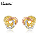 Newest Viennois Fashion Jewelry Gold & Silver & Rose Gold Plated Knot Stud Earrings for Woman Triple Color Small Earrings