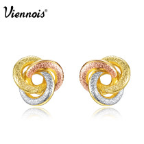 Newest Viennois Fashion Jewelry Gold & Silver & Rose Gold Plated Knot Stud Earrings for Woman Triple Color Small Earrings