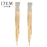 17KM Brand New Gold Color Long Crystal Tassel Dangle Earrings for Women Bar Wedding Drop Earing Fashion Jewelry Gifts