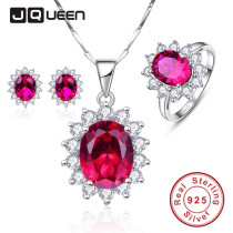Red Ruby Sun Flower 925 Sterling Earrings Silver Necklace Women Bijoux 2016 New Trendy Jewelry Ring Bridal Fine Jewelry Sets