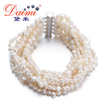 [Daimi] Gorgeous Bracelet 10 Strand Freshwater Pearl Together Vintage Jewelry Free Shipping [DRIZZLE]