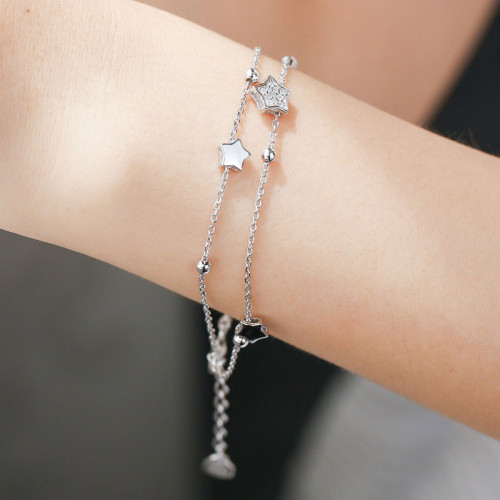 SILVERAGE Real 925 Sterling Silver Bracelets Fine Jewelry for Women Star Two Layered 2016 New Top Quality Black Friday