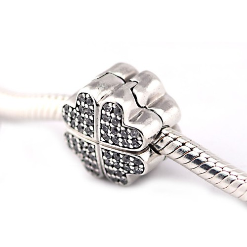 Fits Pandora charm bracelet Sterling Silver Original beads love petals clip with clear cubic zirconia Valentine's day gift