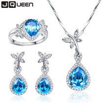 Big Promotion Wedding Jewelry Sets for Brides 925 Sterling Silver Blue Topaz Drop Earrings Ring Necklace Bridal Jewelry Set