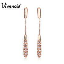 Hot Viennois Fashion Jewelry Luxury Vintage Long Drop Earrings Rhinestone Silver & Rose Gold Plated Dangle Earrings for Woman