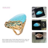 eManco Natural Stone Ethnic Vintage Geometric Statement Large Rings for Women Turquoise Gold Plated Brand Jewelry in 2016