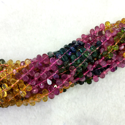 Natural Genuine Multi-Color Mix Tourmaline Flat Teardrop Briolette Loose Beads 6mm DIY Jewelry Necklaces or Bracelets 15  04068