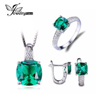 JewelryPalace 8.7ct Nano Russian Emerald Ring Pendant Clip Earrings Jewelry Set 925 Sterling Silver Fine Jewelry 45cm Box Chain