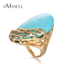eManco Natural Stone Ethnic Vintage Geometric Statement Large Rings for Women Turquoise Gold Plated Brand Jewelry in 2016