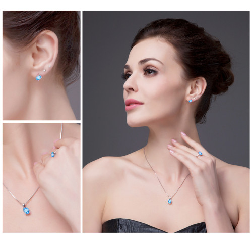 JewelryPalace Oval 5.8ct Natrual Blue Topaz Ring Stud Earrings Pendant Necklace 925 Sterling Silver Jewelry Sets 45cm Box Chain