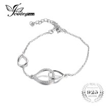 JewelryPalace 925 Sterling Silver Cubic Zirconia Teardrop Link ID Bracelet 8.58 Inch Statement Fine Jewelry Women Bracelet