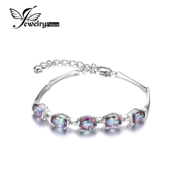 Jewelrypalace Natural Mystic Rainbow Topaz Bracelet Tennis Link Genuine 925 Sterling Silver Women 2016 New Fashion Fine Jewelry