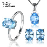 JewelryPalace Oval 5.8ct Natrual Blue Topaz Ring Stud Earrings Pendant Necklace 925 Sterling Silver Jewelry Sets 45cm Box Chain