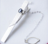 apphire tie clip Free shipping Men's tie clip Natural real sapphire 925 sterling silver Fine jewelry 1CT gem #17011203