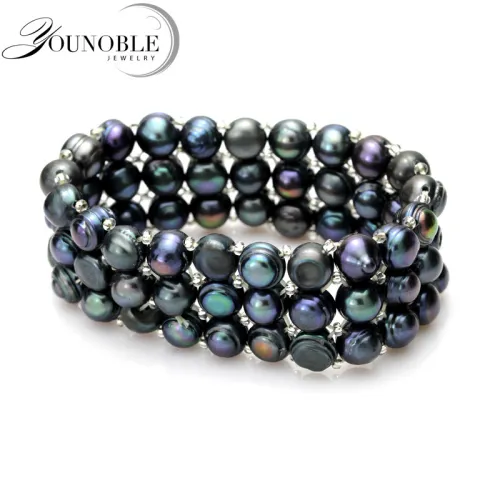 White real freshwater black pearl bracelet women,double natural pearl bracelet jewelry daughter girl best gift birthday white