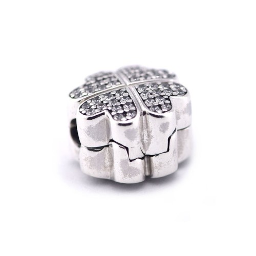 Fits Pandora charm bracelet Sterling Silver Original beads love petals clip with clear cubic zirconia Valentine's day gift