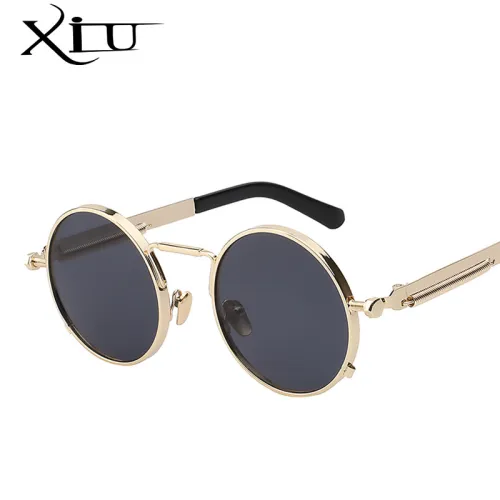 XIU Steampunk Men Women Sunglasses Round Metal Retro Vintage Sunglasses Brand Designer Men's Glasses UV400