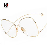 Oversize Ladies Metal Frame Men Round Clear Lens Glasses Fashion Women Pink Eyewear