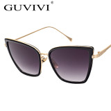 2016 GUVIVI New Fashion Women Sunglasses Cat Mirror Glasses Metal Cat Eye Sunglasses Women Brand Designer Square Style GY-97143