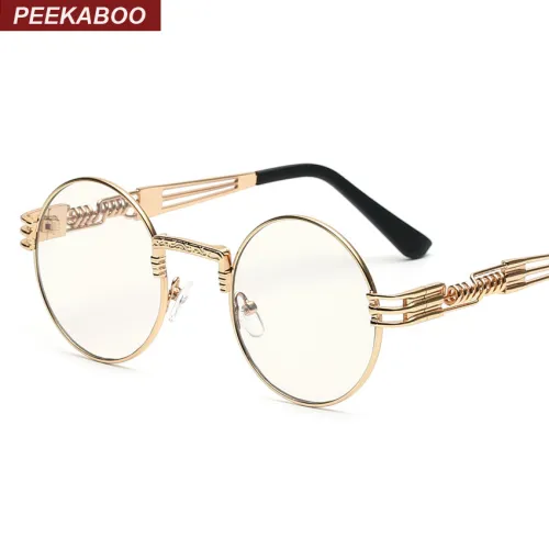 Peekaboo vintage retro gothic steampunk mirror sunglasses gold and black sun glasses vintage round circle men UV gafas de sol