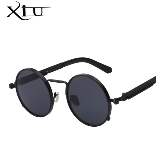 XIU Steampunk Men Women Sunglasses Round Metal Retro Vintage Sunglasses Brand Designer Men's Glasses UV400