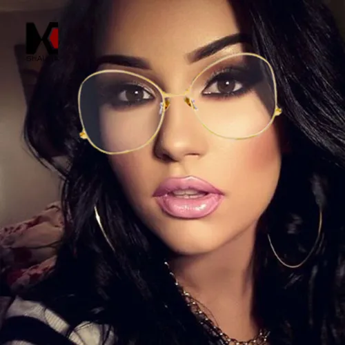 Oversize Ladies Metal Frame Men Round Clear Lens Glasses Fashion Women Pink Eyewear