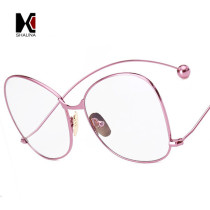 Oversize Ladies Metal Frame Men Round Clear Lens Glasses Fashion Women Pink Eyewear