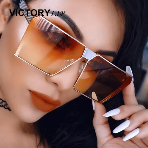 Fashion Brand Designer Square Flat Top Sun Glasses Mirror Women Sunglasses Men Eyeglasses Hip Hop rose gold Frame Lady Male Rock