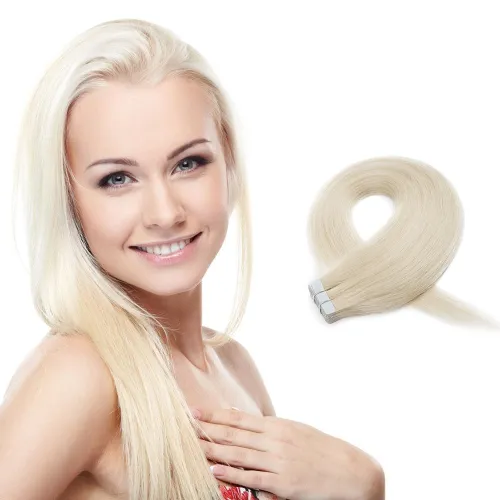 20pcs 50g Straight Tape In Hair Extensions #60 Platium Blonde