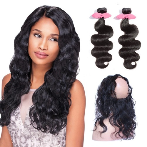 【Platinum 7A】360 Lace Frontal Band With 2 Bundles Body Wavy 7A Brazilian Virgin Hair