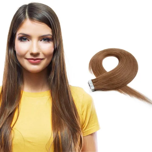 20pcs 50g Straight Tape In Hair Extensions #8 Light Brown