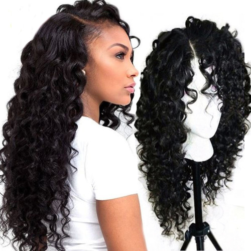 Top Quality Fiber Loose Curly Wigs Synthetic Lace Front Wigs 150% Density Black Color Heat Resistant Synthetic Hair Wigs Women