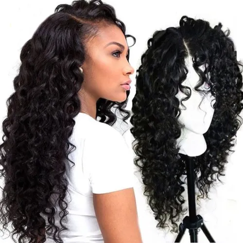 Top Quality Fiber Loose Curly Wigs Synthetic Lace Front Wigs 150% Density Black Color Heat Resistant Synthetic Hair Wigs Women