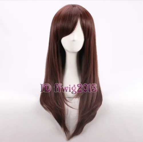 Free Shipping Overwatch OW D.va Cosplay wig 60cm long straight dark brown wig +a wig cap