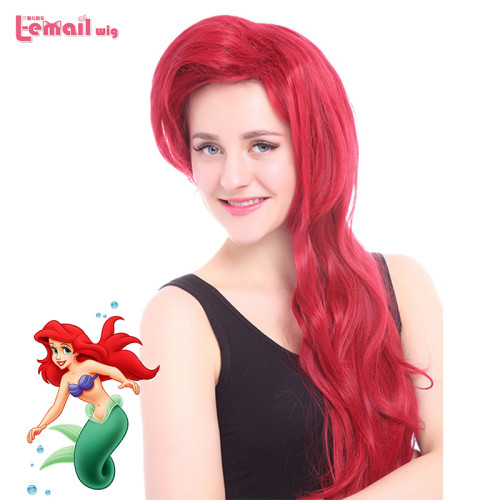 Free Shipping 70CM 2 Color Brown Red Women Long Wavy Synthetic Princess The Little Mermaid Ariel Wig Cosplay