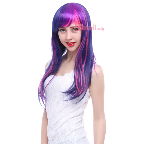 L-email wig Long Straight 60cm Fashion Synthetic Hair Mixed Purple&pink Twilight Sparkle Cosplay Wigs for Women