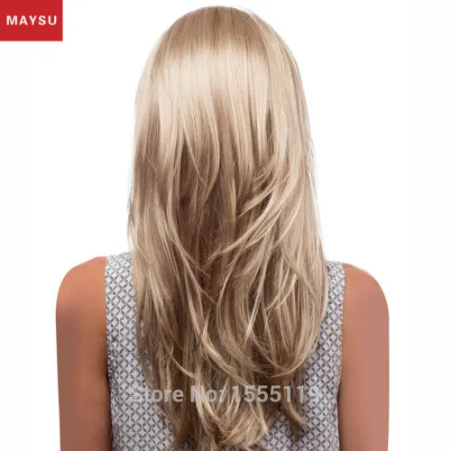 Long Human Hair Wigs For Women Elegant MAYSU Hair Products Classic Brazilian Hair Blonde wig Elasticated Net European Style