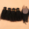 razilian Virgin Human Kinky Curly Hair 4 Bundles with Silk Base Closure to Make a Full Wig Natural Black Color with Baby Hair