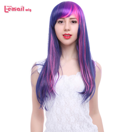 L-email wig Long Straight 60cm Fashion Synthetic Hair Mixed Purple&pink Twilight Sparkle Cosplay Wigs for Women