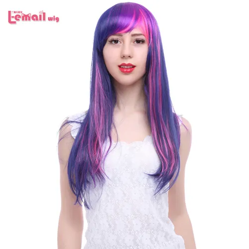 L-email wig Long Straight 60cm Fashion Synthetic Hair Mixed Purple&pink Twilight Sparkle Cosplay Wigs for Women