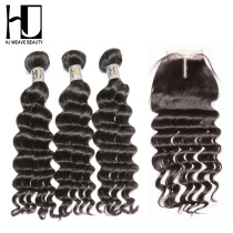 5A Indian Virgin Hair Natural Wave Style 3 Bundles With Lace Closure Unprocessed Hunam Hair Extension Hair Wigs Free Shipping