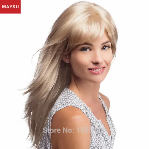 Long Human Hair Wigs For Women Elegant MAYSU Hair Products Classic Brazilian Hair Blonde wig Elasticated Net European Style